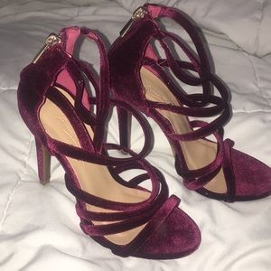 Deep Red / Burgundy Velvet Strappy Heels